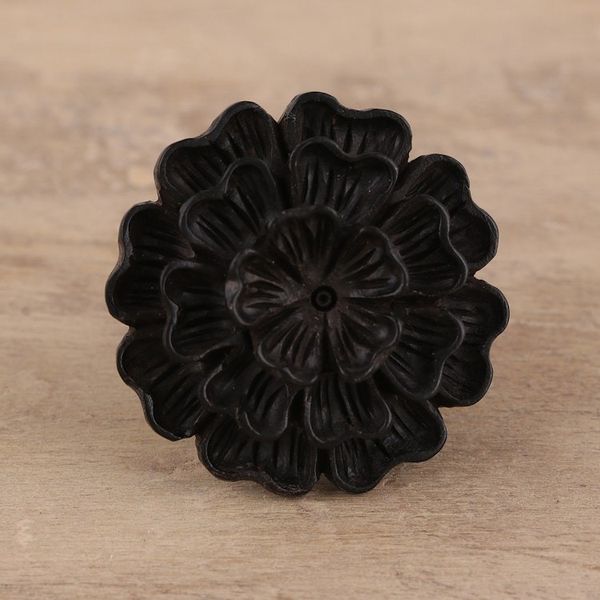 Alternate image for Hand-Carved Marigold Flower Wood Cocktail Ring from India Vibrant Marigold