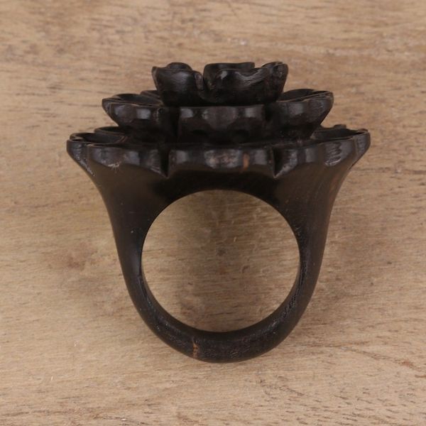 Alternate image for Hand-Carved Marigold Flower Wood Cocktail Ring from India Vibrant Marigold