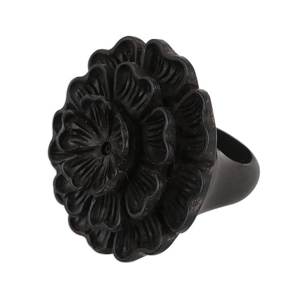 Alternate image for Hand-Carved Marigold Flower Wood Cocktail Ring from India Vibrant Marigold