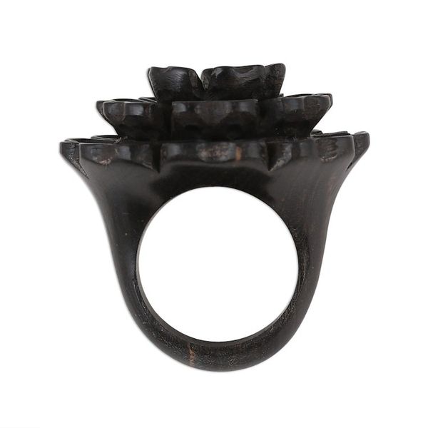 Alternate image for Hand-Carved Marigold Flower Wood Cocktail Ring from India Vibrant Marigold