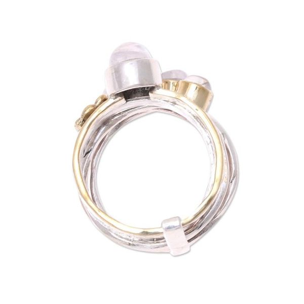 Alternate image for Mixed Metals Floral Rainbow Moonstone Ring from India Rain Flowers