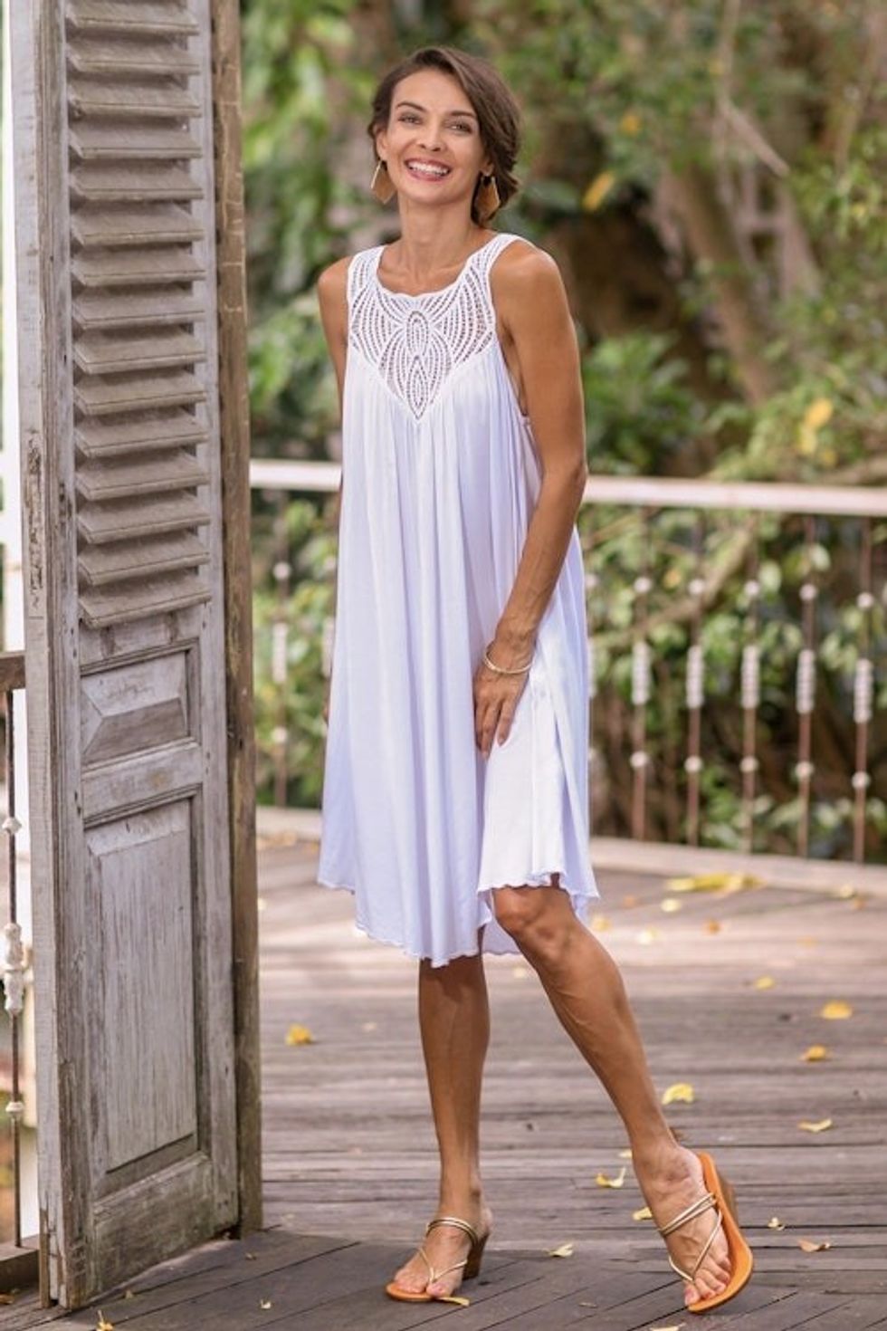 Hand Embroidered White Cotton Dress 'Drifting Clouds in White'