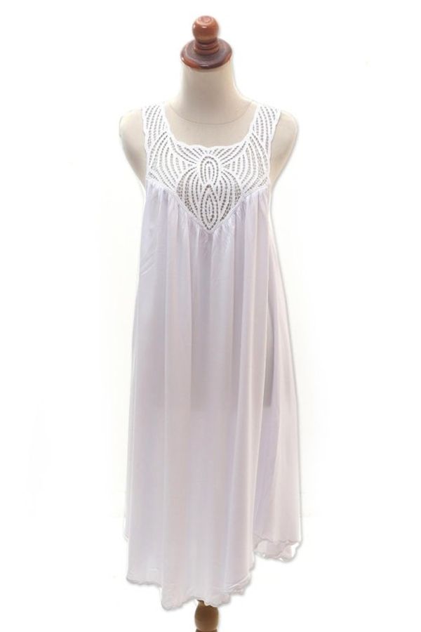 Alternate image for Hand Embroidered White Cotton Dress Drifting Clouds in White