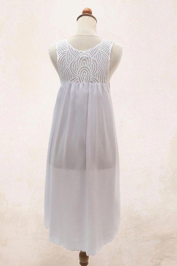 Alternate image for Hand Embroidered White Cotton Dress Drifting Clouds in White