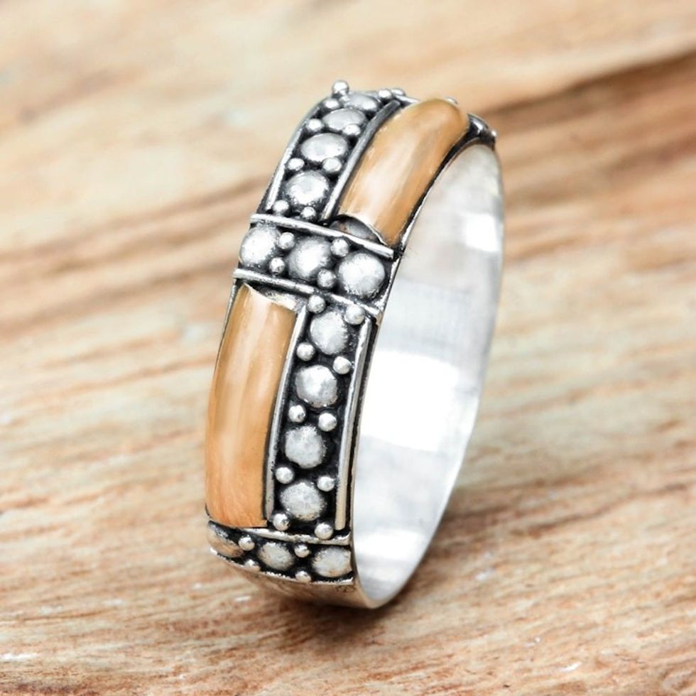 Balinese Artisan Crafted Gold Accent Ring 'Journey'