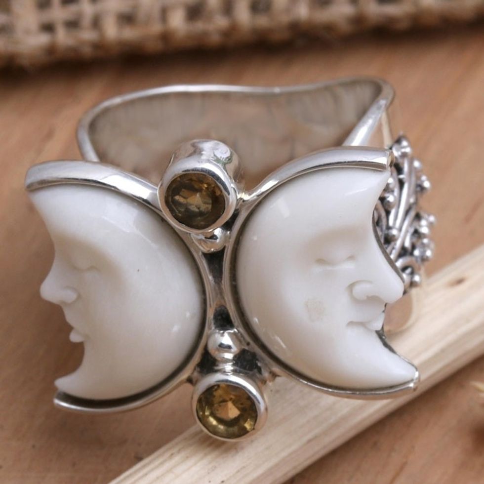 Citrine Moon-Themed Cocktail Ring 'Sister Moon'