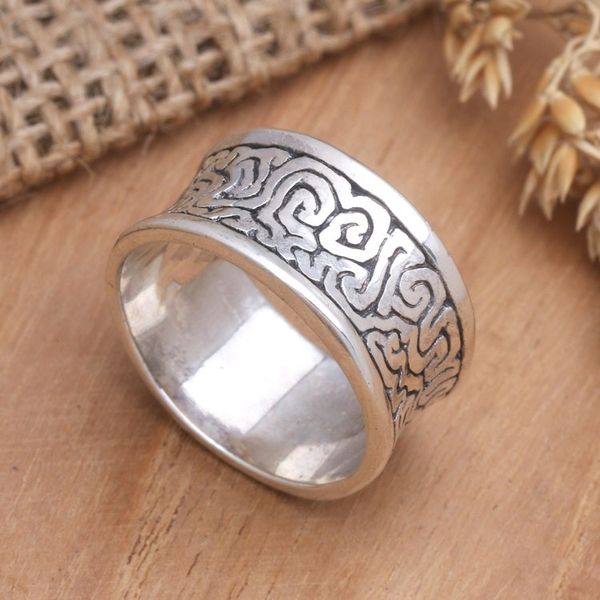 Alternate image for Mens Sterling Silver Band Ring with Labyrinth Motif In a Labyrinth