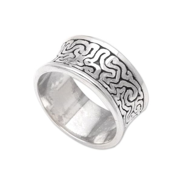 Alternate image for Mens Sterling Silver Band Ring with Labyrinth Motif In a Labyrinth