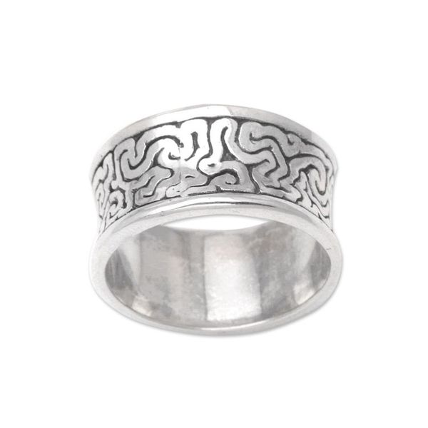 Alternate image for Mens Sterling Silver Band Ring with Labyrinth Motif In a Labyrinth