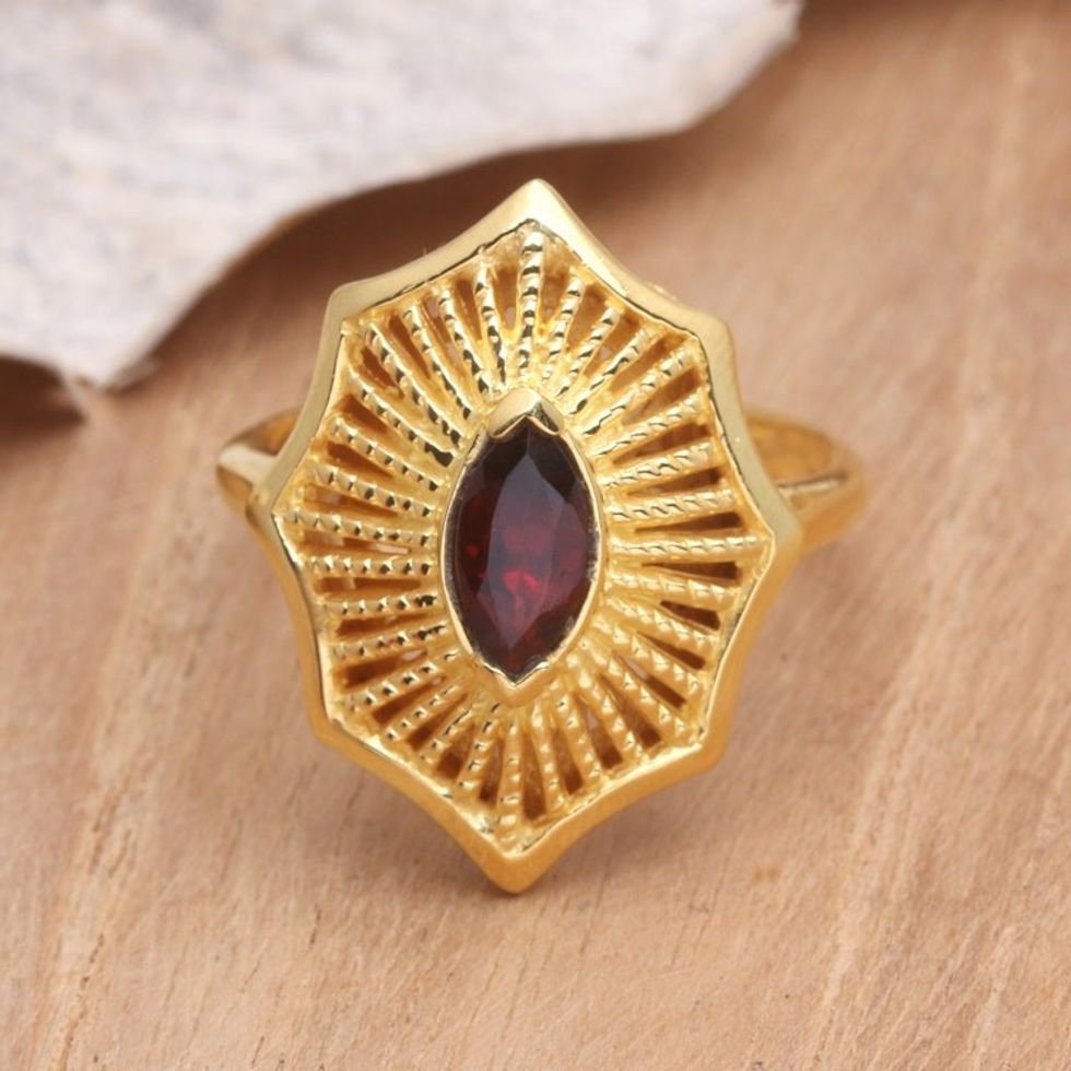 Garnet Ring in 18k Gold-Plated Silver 'The Webs We Weave'