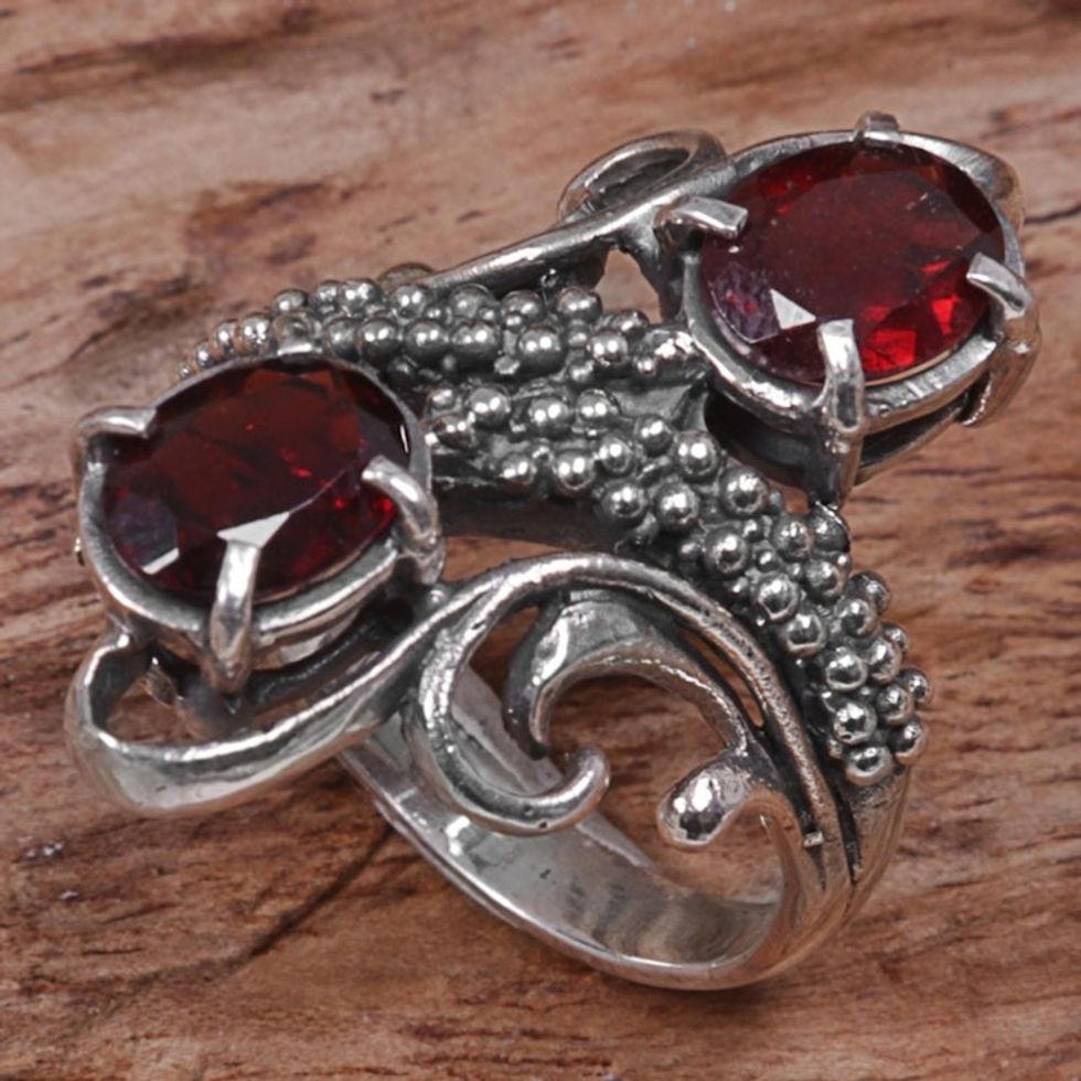 Hand Made Garnet Cocktail Ring from Indonesia 'Magical Union in Red'