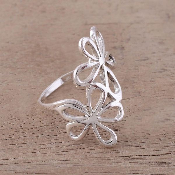 Alternate image for Sterling Silver Floral Cocktail Ring from India Twin Floral Beauty