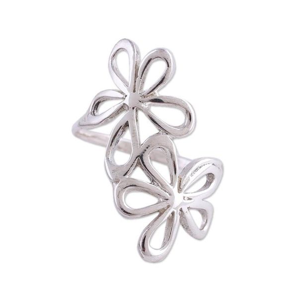 Alternate image for Sterling Silver Floral Cocktail Ring from India Twin Floral Beauty