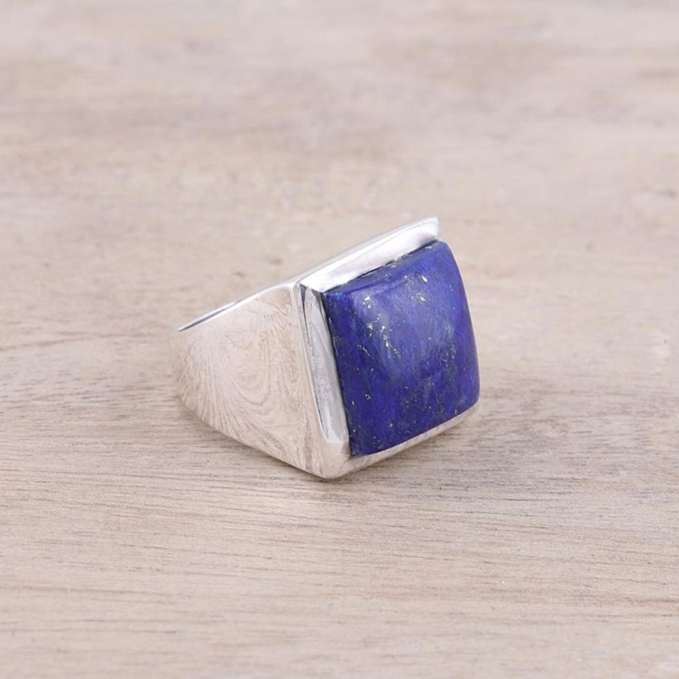 Modern Lapis Lazuli Ring Crafted in India 'Might'