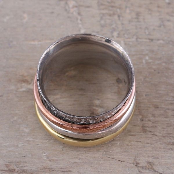 Alternate image for Sterling Silver Copper Brass Meditation Spinner Ring Trio Treasure