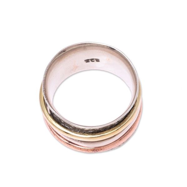 Alternate image for Sterling Silver Copper Brass Meditation Spinner Ring Trio Treasure