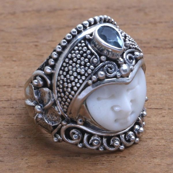Alternate image for Blue Topaz and Bone Cocktail Ring from Bali Bali Prince