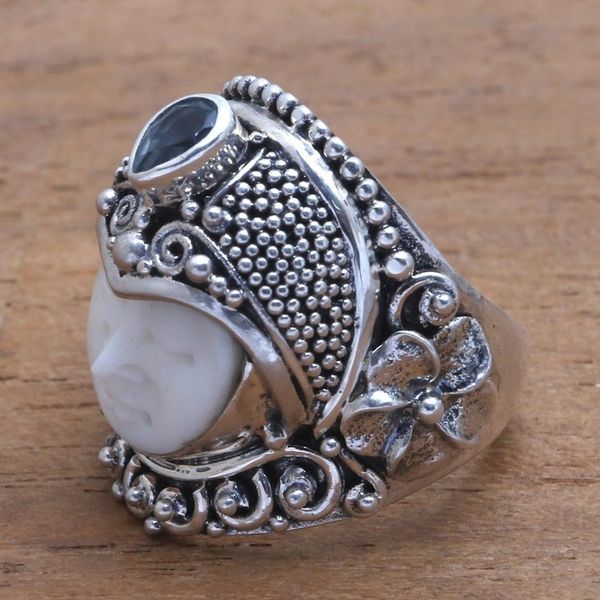 Alternate image for Blue Topaz and Bone Cocktail Ring from Bali Bali Prince