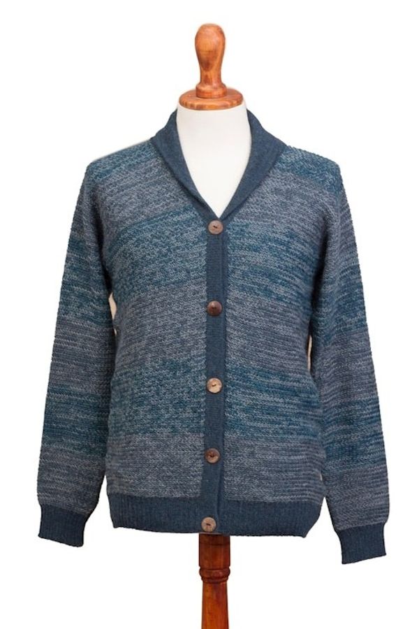 Alternate image for Mens Andean Alpaca Cardigan Sweater Andean Spruce