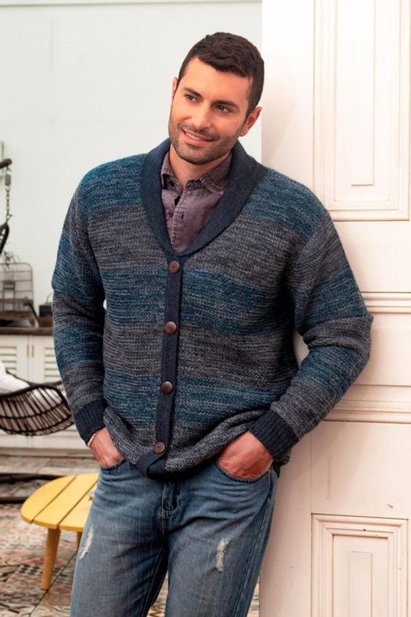 Alternate image for Mens Andean Alpaca Cardigan Sweater Andean Spruce