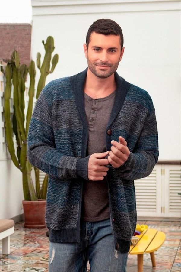 Alternate image for Mens Andean Alpaca Cardigan Sweater Andean Spruce