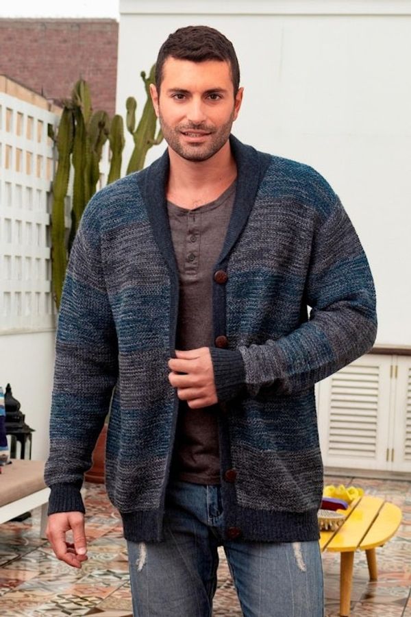 Alternate image for Mens Andean Alpaca Cardigan Sweater Andean Spruce