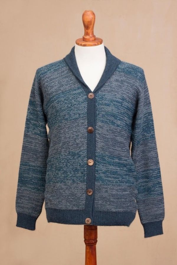 Alternate image for Mens Andean Alpaca Cardigan Sweater Andean Spruce