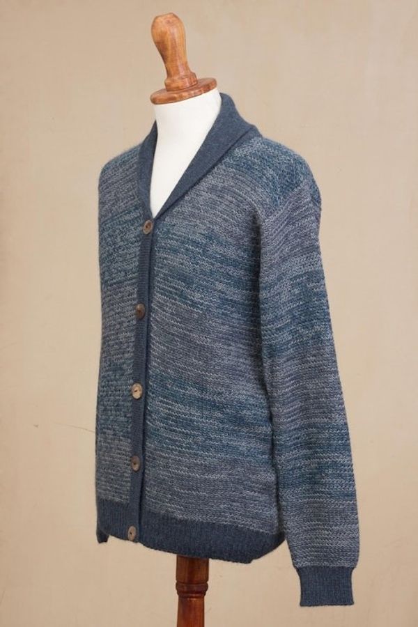 Alternate image for Mens Andean Alpaca Cardigan Sweater Andean Spruce