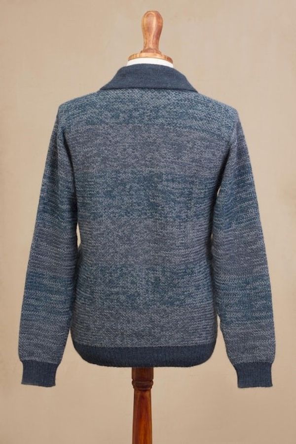 Alternate image for Mens Andean Alpaca Cardigan Sweater Andean Spruce
