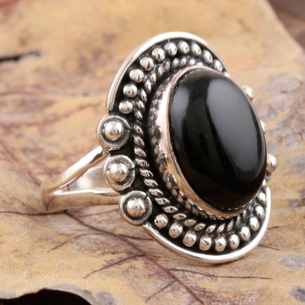 Black Onyx Cocktail Ring from India 'Intrinsic'