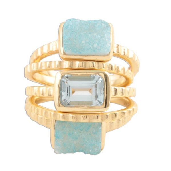 Alternate image for Gold Plated Druzy Gemstone Rings from India Set of 5 Blue Rectangles