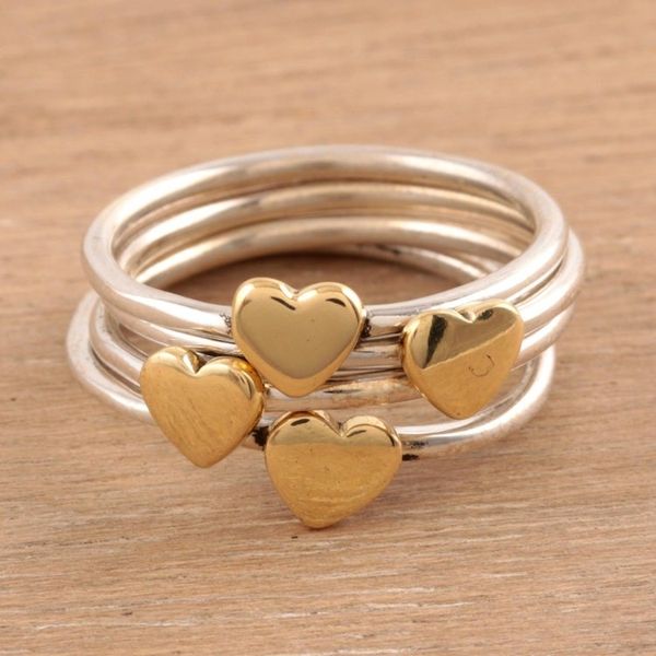 Alternate image for Sterling Silver and Brass Heart Stacking Rings Set of 4 Heart Royalty