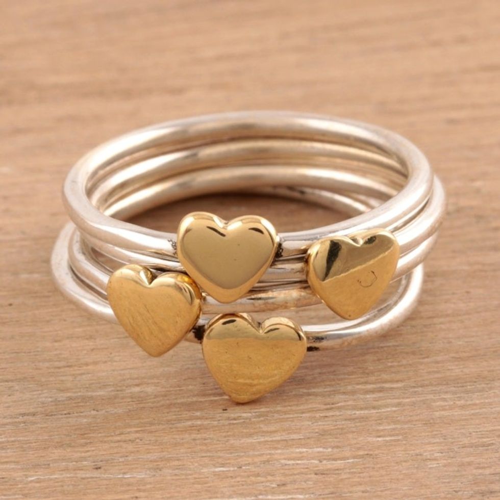 Sterling Silver and Brass Heart Stacking Rings Set of 4 'Heart Royalty'
