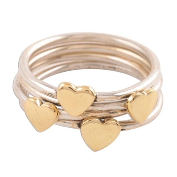 Alternate image for Sterling Silver and Brass Heart Stacking Rings Set of 4 Heart Royalty