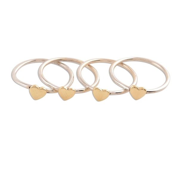 Alternate image for Sterling Silver and Brass Heart Stacking Rings Set of 4 Heart Royalty