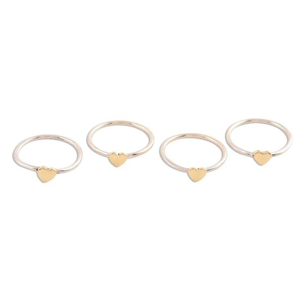 Alternate image for Sterling Silver and Brass Heart Stacking Rings Set of 4 Heart Royalty