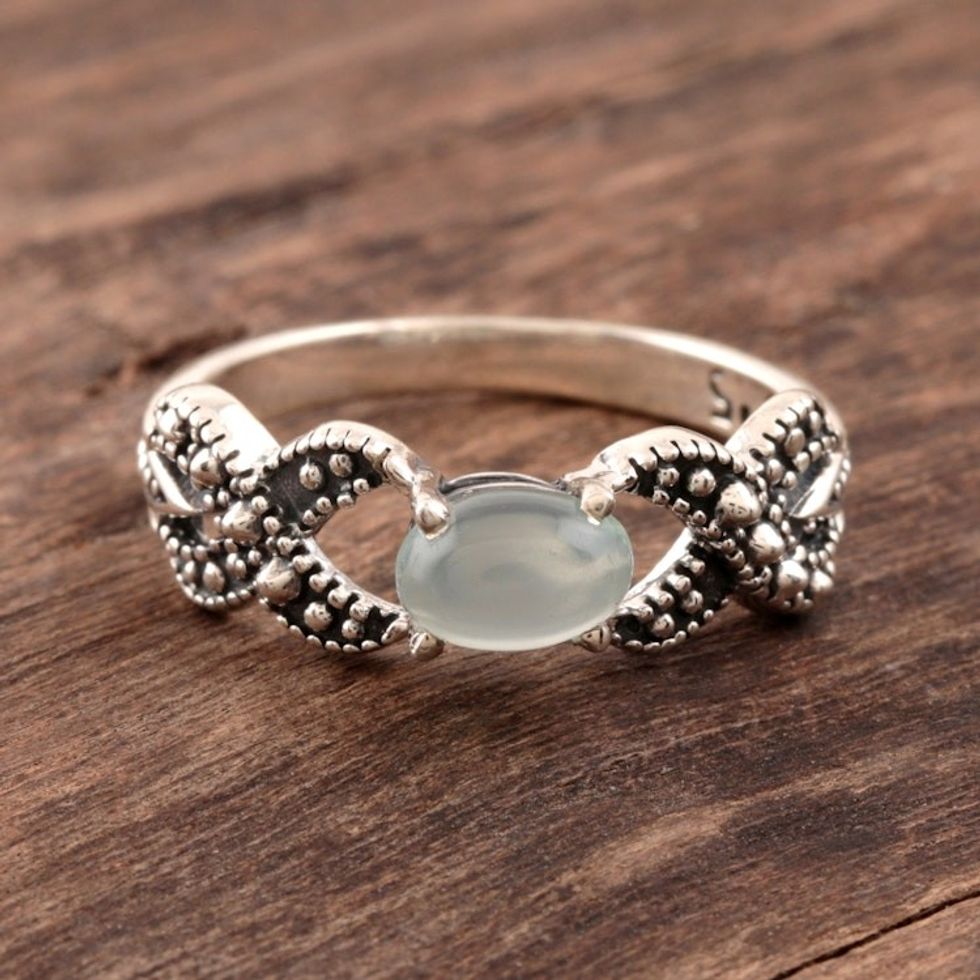 Wavy Chalcedony Band Ring Crafted in India 'Glorious Gleam'