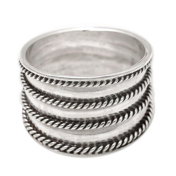Alternate image for Rope Motif Wide Sterling Silver Band RIng Between the Lines