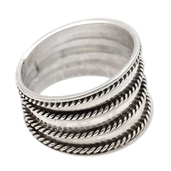 Alternate image for Rope Motif Wide Sterling Silver Band RIng Between the Lines