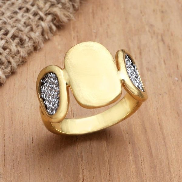 Alternate image for Handmade Gold-Plated Brass and Mesh Band Ring Golden Eye
