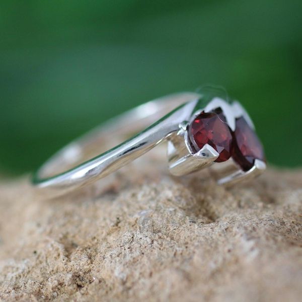 Alternate image for Artisan Crafted Garnet and Silver Ring Rose of Love