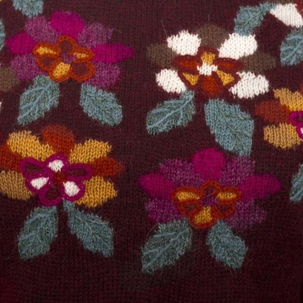 Alternate image for Burgundy Floral Intarsia Knit 100 Alpaca Sweater Burgundy Garden