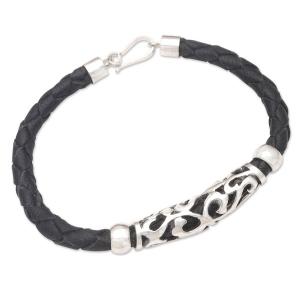 Alternate image for Black Leather and Sterling Silver Bracelet Uluwatu Cliff