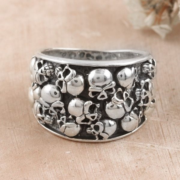 Alternate image for Mens Sterling Silver Skull Domed Ring from India Underworld Treasure
