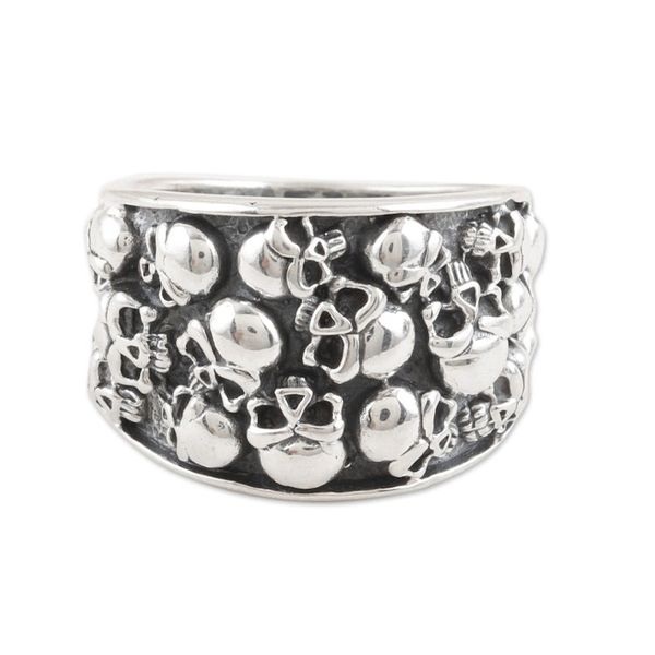 Alternate image for Mens Sterling Silver Skull Domed Ring from India Underworld Treasure