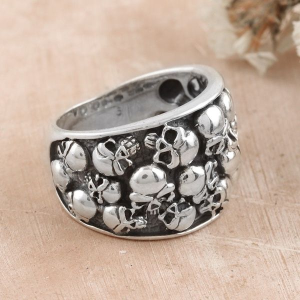 Alternate image for Mens Sterling Silver Skull Domed Ring from India Underworld Treasure