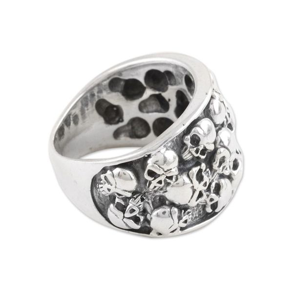 Alternate image for Mens Sterling Silver Skull Domed Ring from India Underworld Treasure