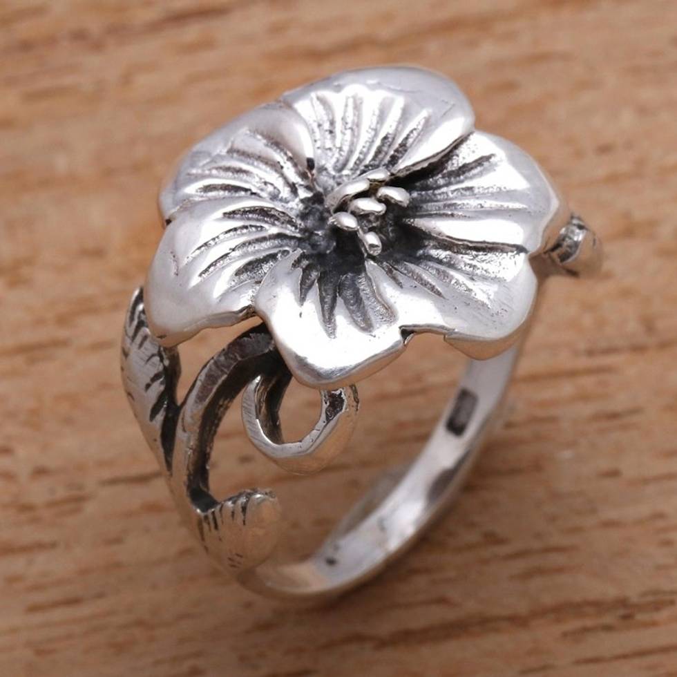 Floral Sterling Silver Cocktail Ring from Bali 'Fascinating Bloom'