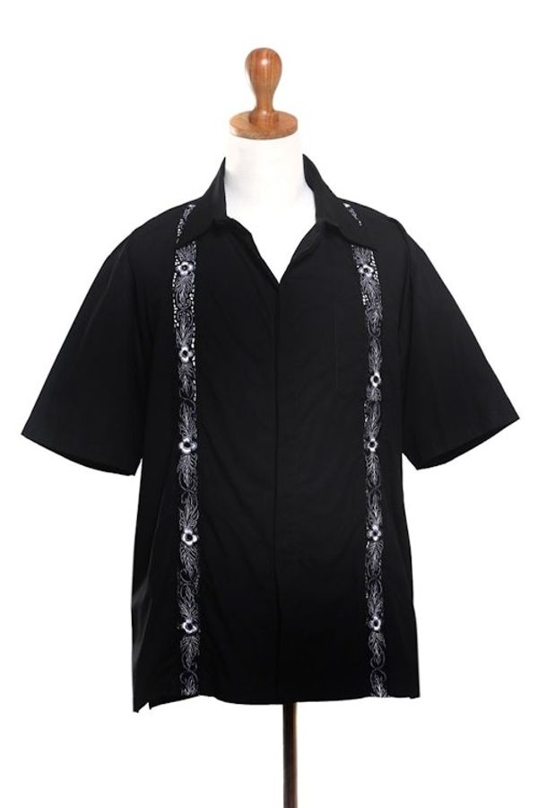 Alternate image for Mens Black Embroidered Cotton Shirt Black Borders