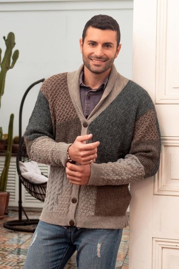 Alternate image for Mens 100 Alpaca Multicolored Sweater in Earth Tones Andes Patchwork